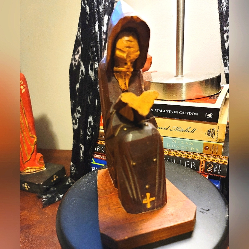 Vintage Wooden Statuette • Little Monk Praying